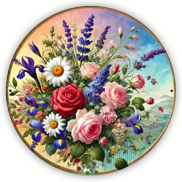 Potdemiel Vintage Wandkunst aus Metall mit floralem Design in Pink und Multicolour, Durchmesser: 20,3 cm - Bild 1