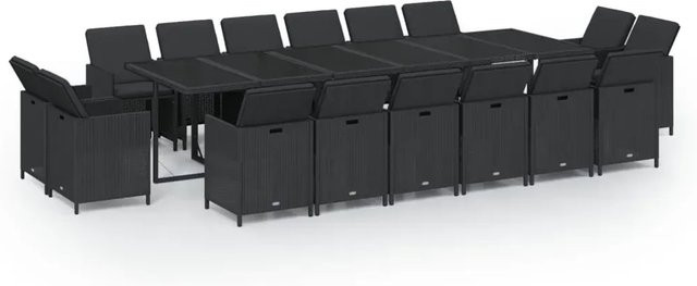 vidaXL 17-teilige Garten-Essgruppe aus Poly Rattan in Schwarz mit Kissen und Hartglas-Tischplatte - Bild 1
