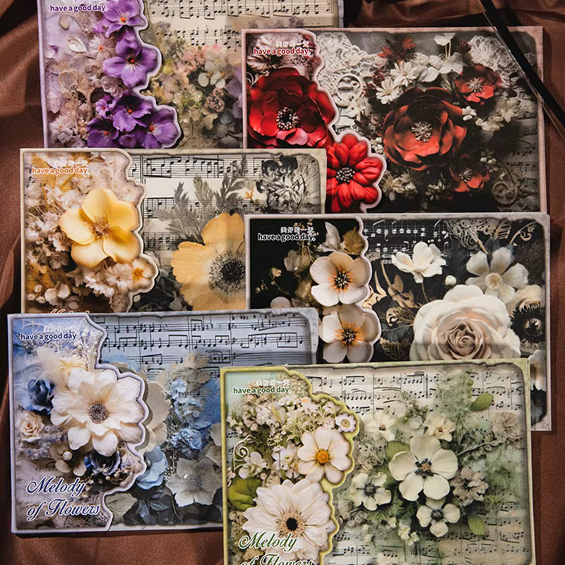 Bastelpapier mit Retro-Musik- und Blumenmotiv in Multicolour für dein DIY-Tagebuch und Scrapbook-Deko - Bild 2
