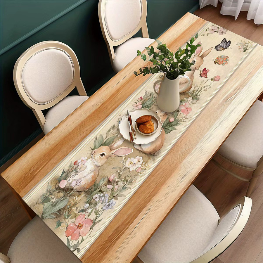 VIKAMA Tischdecke mit Osterhasen- und Blumen-Design, rechteckig, mehrfarbig, ölbeständig und pflegeleicht - Bild 2