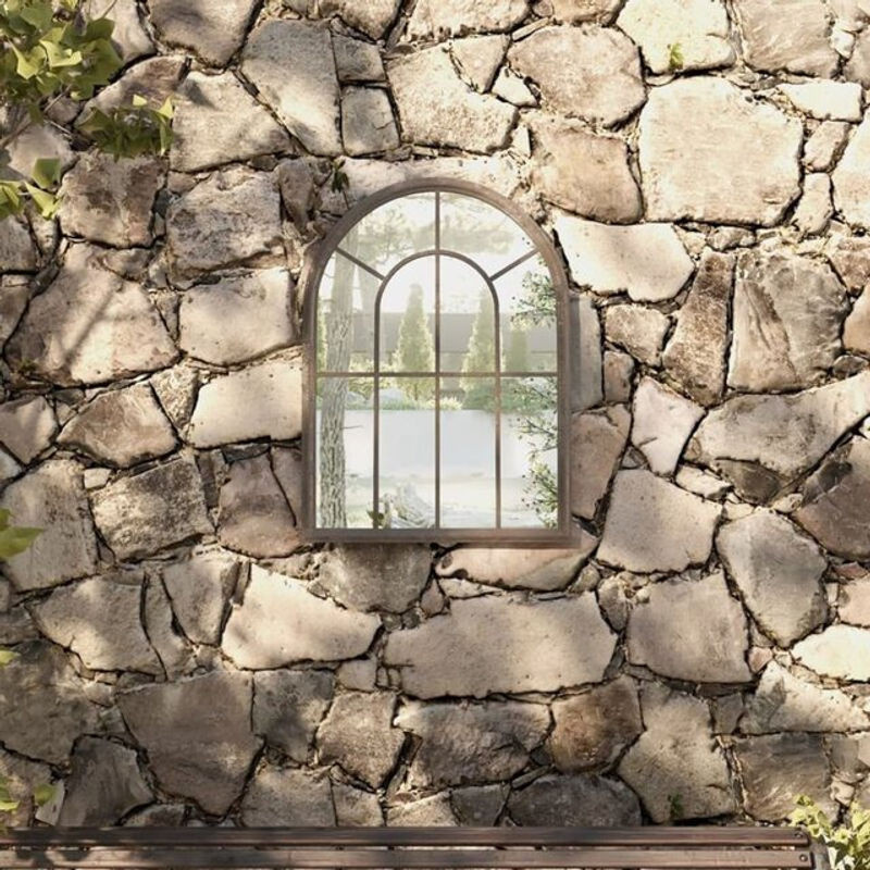 Vidaxl Gartenspiegel aus Metall und Glas in Sand Beige, Rechteckig, Wandmontage, B: 60 cm, H: 45 cm - Bild 1