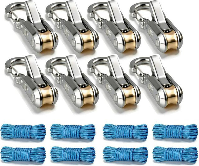 Oudun Seilspanner aus Edelstahl mit 3-4mm Nylonschnur in Blau und Silber für Camping, Hängematte und Ladungssicherung, 8 Stück - Bild 1