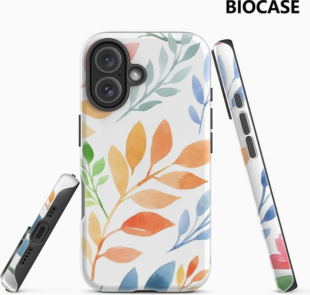 Aquarelllaub Handyhülle für iPhone 17 16 15 14 13 12 11 Pro Max Plus mit doppelschichtiger Rückseite in Multicolour - Bild 1