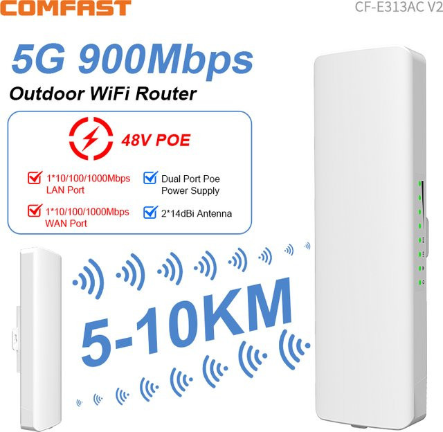 Comfast Outdoor CPE WiFi Bridge 5,8G Access Point Router mit 900Mbps und 5KM Reichweite, Wasserdicht, Weiß - Bild 1