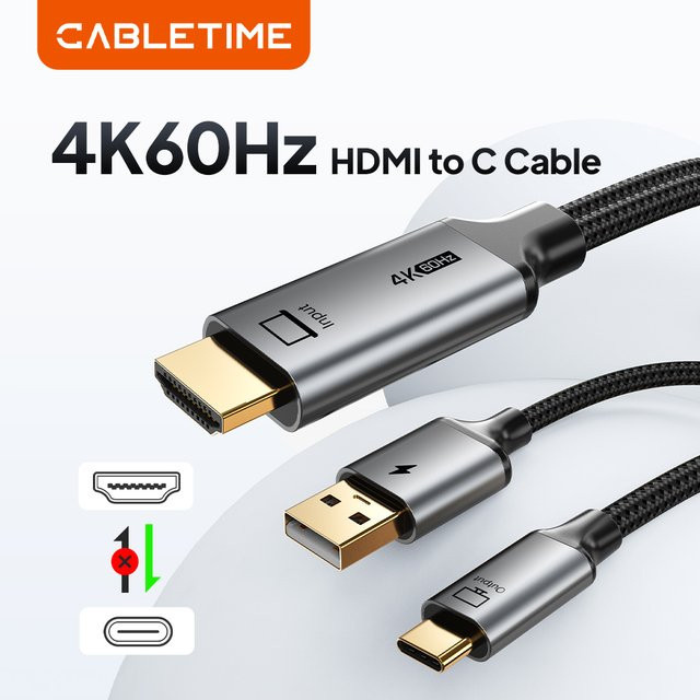 CABLETIME HDMI-zu-USB-C-Kabel für 4K60Hz mit USB-Stromversorgung für Nintendo Switch und PS3/4/5 Spielkonsolen - Bild 1
