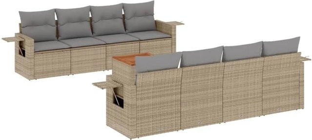 vidaXL 9-tlg. Garten-Sofagarnitur aus Poly-Rattan in Beige mit Kissen und Stauraum - Bild 1
