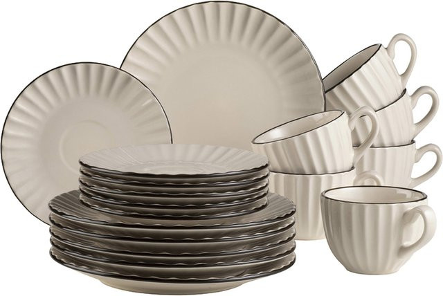 Mäser Kaffeeservice Osita aus Steinzeug, 18-teilig, beige/weiß - Bild 1