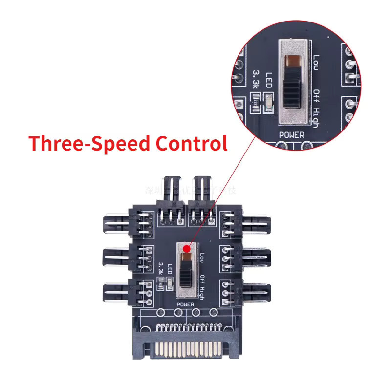 Ninth World Computergehäuse Lüfter Hub 8-Wege 3-Pin-Controller mit PWM-Temperaturregelung in Schwarz - Bild 3