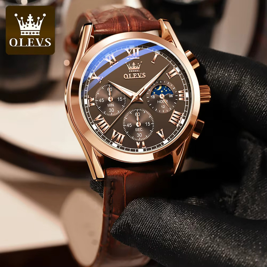 OLEVS Chronograph, Quarzuhr, Leder, Edelstahl, Herren - Bild 2