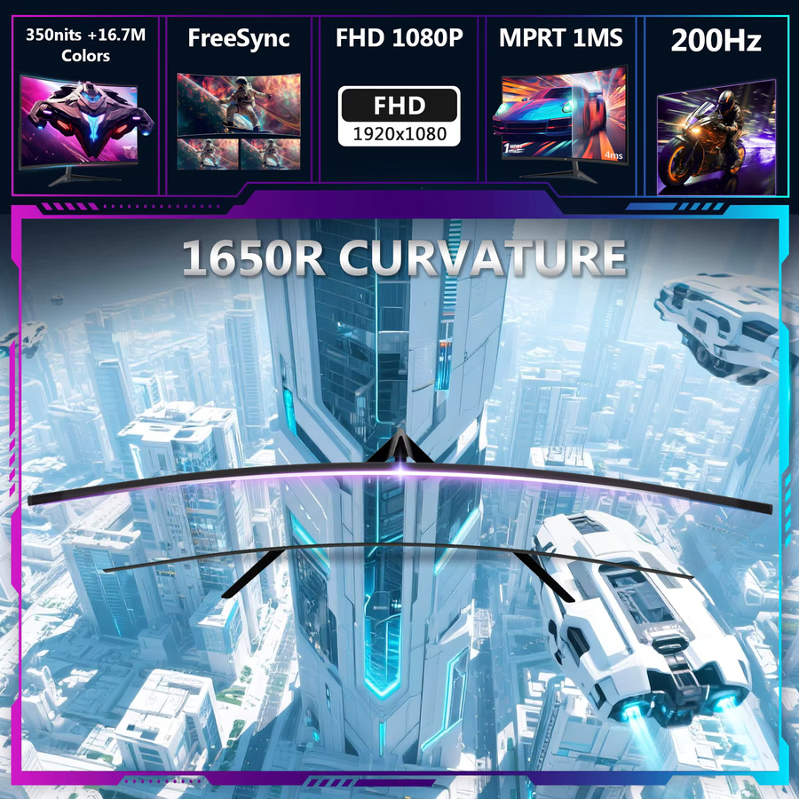 Z-EDGE 24 Zoll Gaming-Monitor mit 200Hz, Full HD, 1ms MPRT, 1650R Curved VA-Panel, HDR und FreeSync in Schwarz - Bild 3