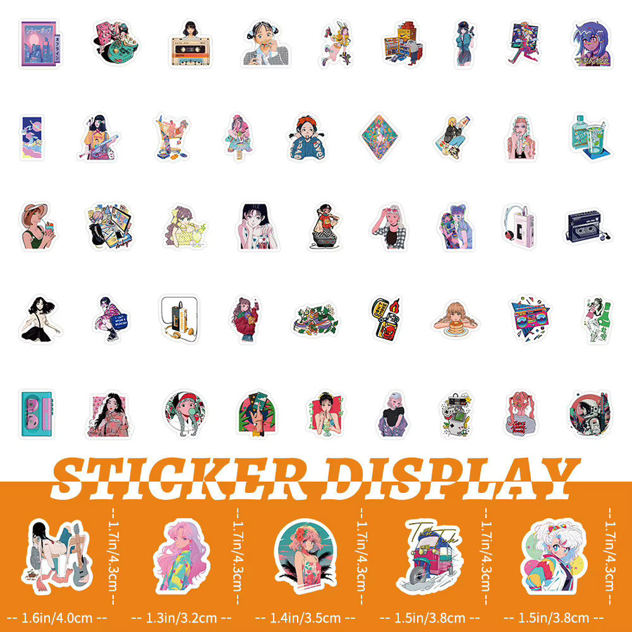 100 Stück Cartoon City Pop Mädchen Aufkleber wasserfest, Multicolor, Story Store Dekor-Sticker für Helm, Fahrrad und Notizbuch - Bild 3