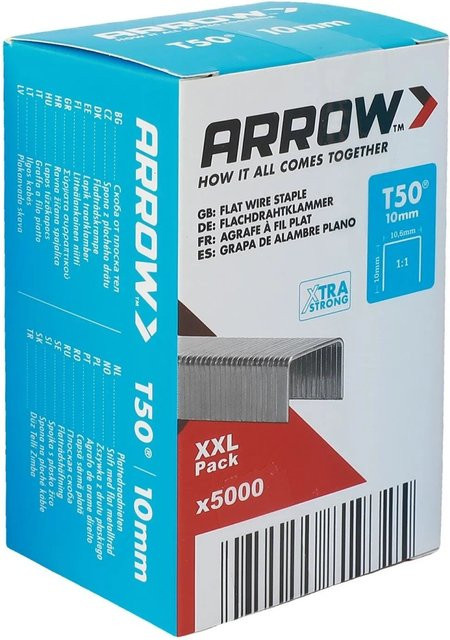 Arrow Klammer T50 Flat Wire in Silber/Grau, Länge: 10 mm, 5.000 Stück - Bild 1