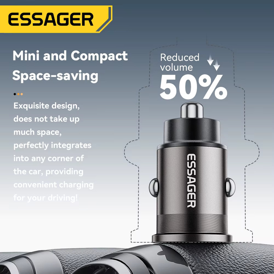 Essager 45W Mini USB Autoladegerät mit QC 3.0 und PD 3.0 in Schwarz für iPhone, Huawei, Samsung, Xiaomi und iPad mit USB-C Anschluss - Bild 5