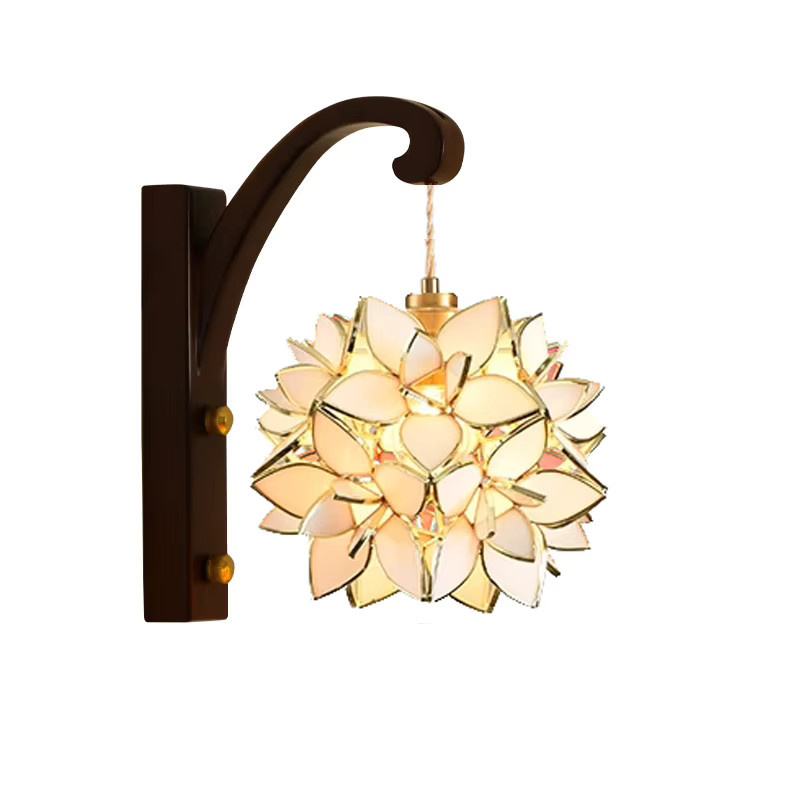 Ramalho Wandleuchte mit verstellbarem Lampenschirm aus Glas und Holz in Gold/Messing - Bild 3
