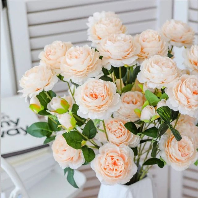 TTCY Künstliche Rosen mit langem Stiel in Weiß, Textil-Blumenstrauß für Dekoration, Hochzeit und Valentinstag - Bild 1