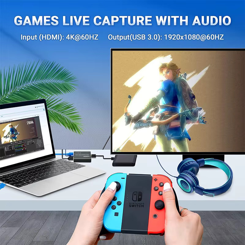 Konsenda 4K HDMI Video Capture Card mit Loop-Ausgang, 1080P 60Hz USB 2.0 Recorder für Live-Streaming und Videoaufzeichnung, Grau - Bild 3