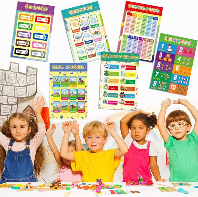 Datgo 16er Set Englische Lernposter für Kinder, Mehrfarbige Alphabet-Wandkarten zur Typografie und Pädagogik, Rechteckig und Rahmenlos - Bild 1