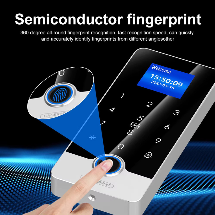 Tuya Wasserdichter Bluetooth Fingerabdruck-Zugangscontroller mit RFID-Touch-Tastatur für 13,56 MHz und 125 kHz in Schwarz - Bild 3