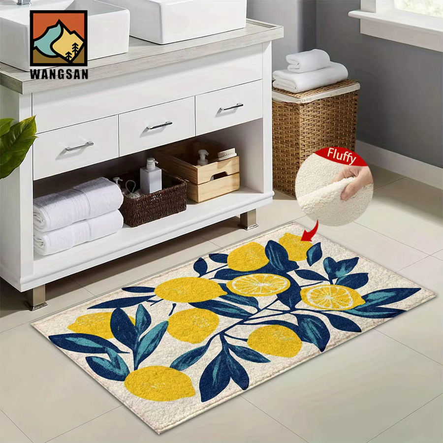 VIKAMA Zitronenteppich mit floralem Design in Gelb, rechteckige Bodenmatte für Küche, Badezimmer, Schlafzimmer oder Wohnzimmer - Bild 3