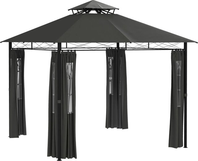 Outsunny Pavillon aus Metall und Polyester in Dunkelgrau mit Seitenwänden und Doppeldach, B/T/H: 295 x 295 x 285 cm - Bild 1