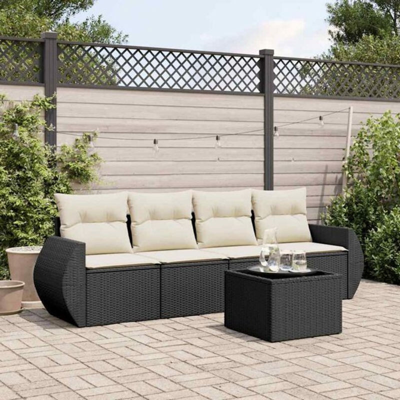 5-tlg. Garten-Sofagarnitur mit Kissen aus Polyrattan in Schwarz von Vidaxl - Bild 1