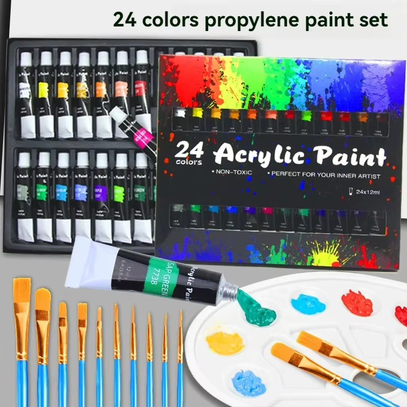Haile Acrylfarben-Set mit 24 Farben in 12 ml Tuben und professionellem Pinsel-Set, Mehrfarbig - Bild 3