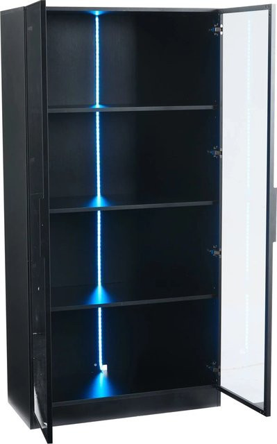 okwish Vitrine mit LED Beleuchtung und Glastüren in Schwarz, B/T/H: 80 x 40 x 160 cm - Bild 1