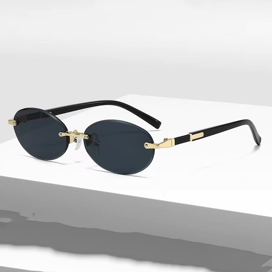 Sonnenbrille, randlos, oval, Metall, schwarz, Unisex - Bild 3