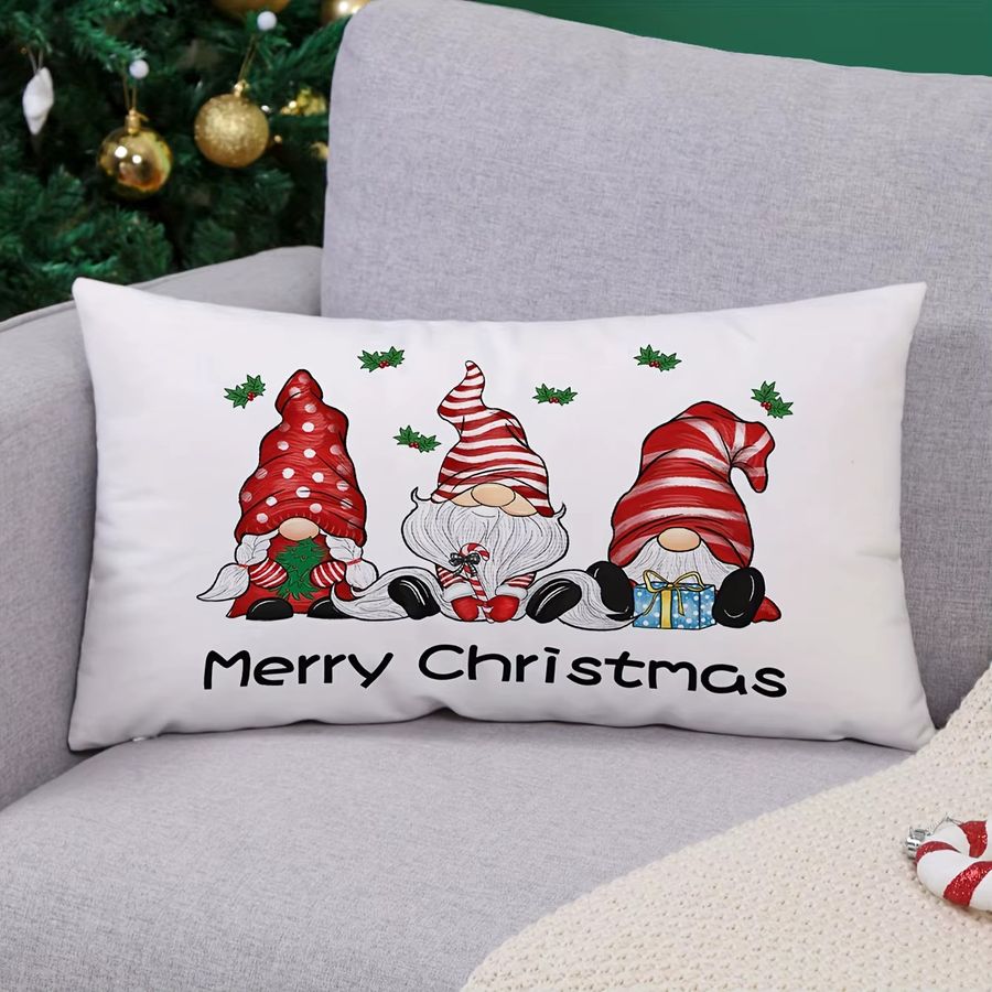 ZZN Kissenbezug Gnome Weihnachtsdekoration Bauernhaus Stil aus weichem Polyester in Weiß - Bild 3