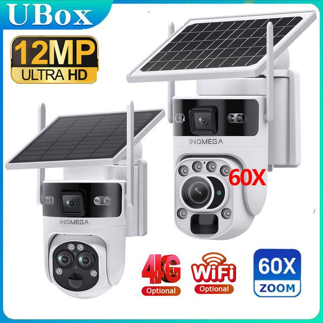 INQMEGA Solarkamera mit 12MP Auflösung, 60X optischem Zoom, Dual Screen, PTZ, PIR Erkennung und Auto Tracking, 4G/WiFi Überwachungskamera in Weiß - Bild 1