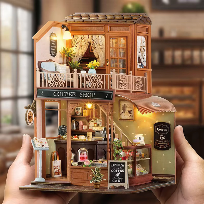 zuuton Miniatur-Puppenhaus-Set, 3D-Puzzle, aus Holz, mit LED-Licht - Bild 2