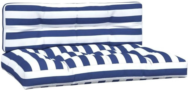 vidaXL Palettenkissen 2-teilig Blau-Weiß Gestreift aus Polyester, UV-beständig und wasserabweisend, B/T/H: 80 x 80 x 12 cm - Bild 1