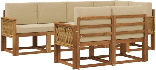 vidaXL Outdoor-Sofagarnitur L-Form aus Akazienholz mit Kissen in Natur und Beige - Bild 1