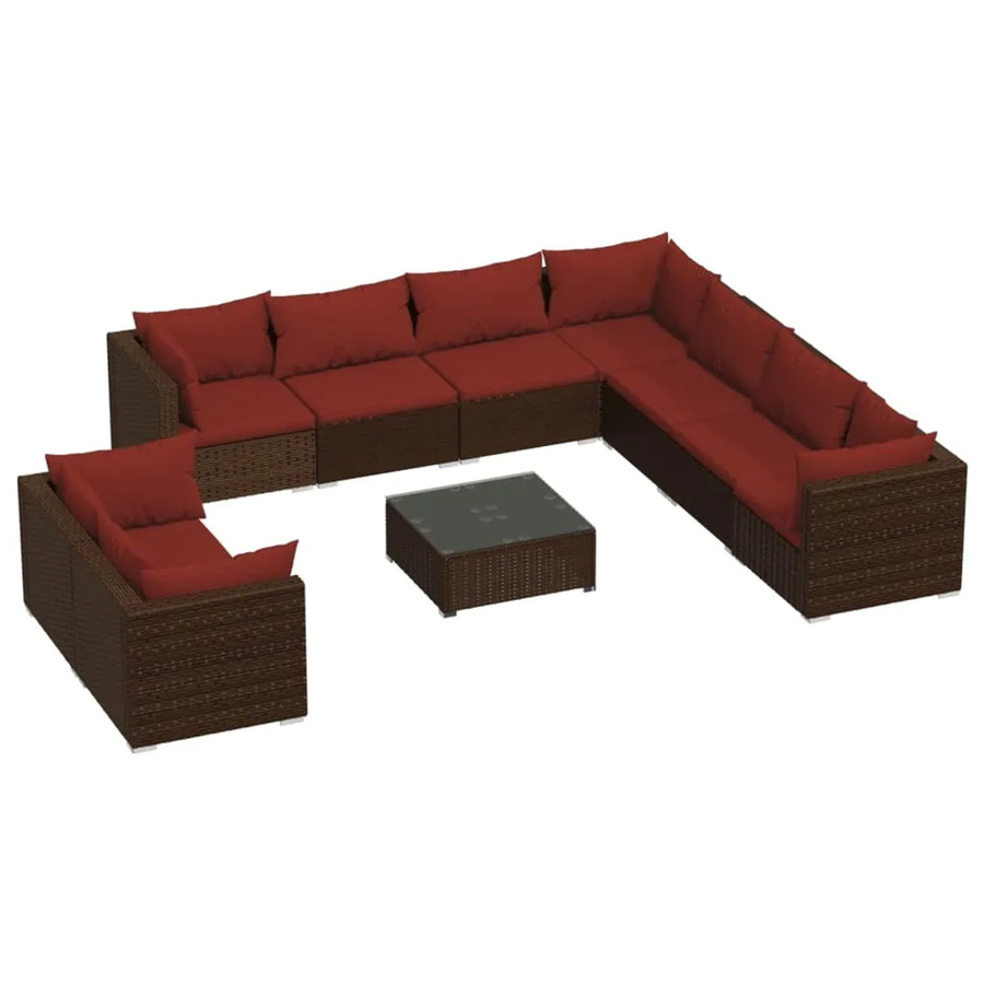 vidaXL 10-tlg. Garten-Lounge-Set aus Poly-Rattan in Braun mit Kissen und Couchtisch - Bild 2