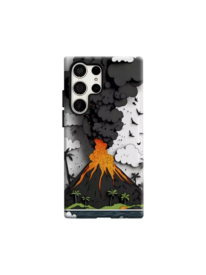Potdemiel Papercut Vulkan-Eruption Handyhülle für Samsung Galaxy S26 S25 S24 Ultra Plus, stoßfeste Doppelschicht Rückabdeckung, Mehrfarbig - Bild 6
