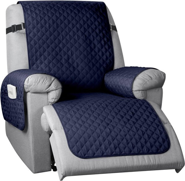 Rutschfester Wendebezug für 1er Liegestühle und Sessel, Waschbarer Sofabezug mit Haustierschutz, Navy Blau - Bild 1