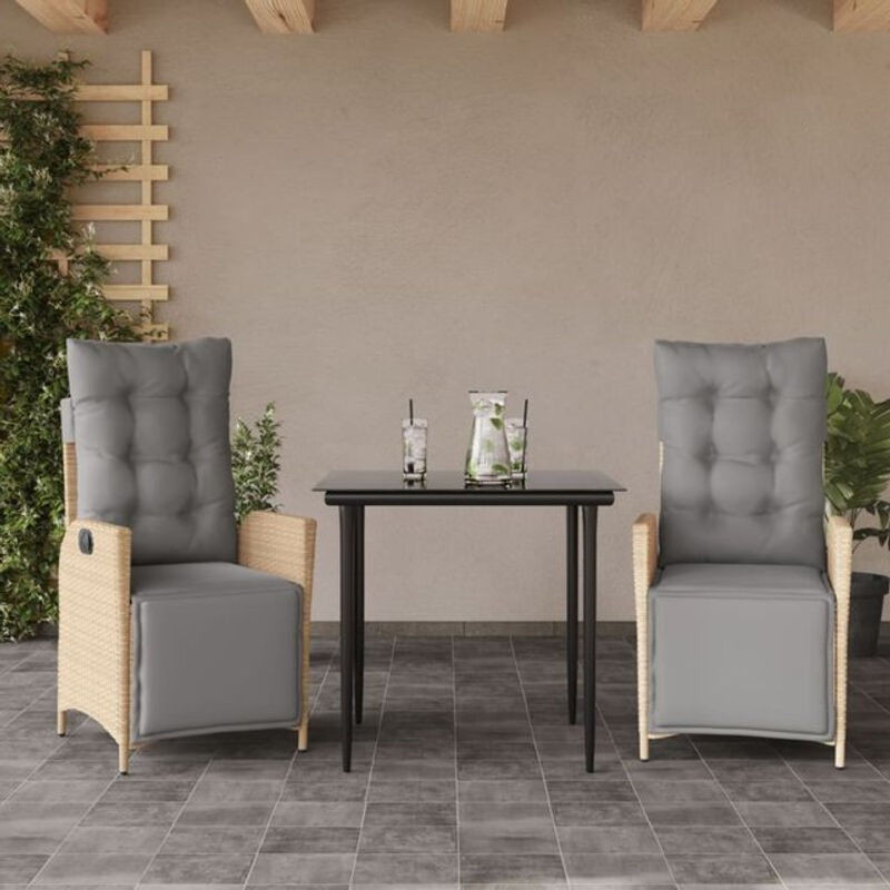 3-teilige Garten-Essgruppe aus Poly-Rattan mit Kissen und Glastisch in Beige und Grau von vidaxl - Bild 1