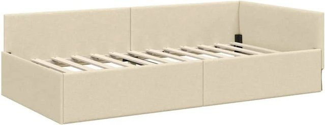 vidaXL Eckbettgestell mit Kopfteil in Creme, modernes Design aus Stoff und Holzwerkstoff, B/T/H: 204 x 100 x 140 cm - Bild 1