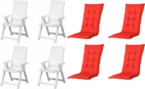 MADISON Gartenmöbelset Tampa mit 4 Klappsesseln und Auflagen, weiß/rot, B/H/T: 61 x 109 x 60 cm - Bild 1
