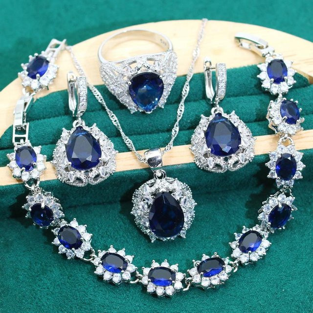 YIRAN Jewelry Schmuckset, Kupfer, Silber, Zirkonia, Saphir, Unisex - Bild 1