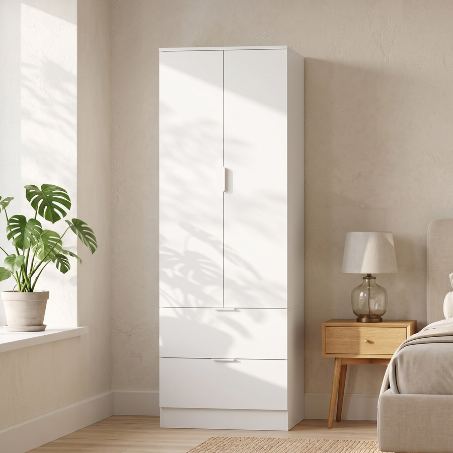 HOMCOM Kleiderschrank in Weiß mit 2 Schubladen und Soft-Close-Türen, modernes Design für das Schlafzimmer, B/T/H: 60 x 47 x 180 cm - Bild 2