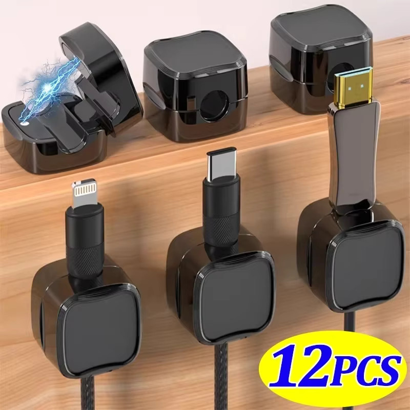 Magnetischer Kabelclip in Schwarz als selbstklebender Kabelhalter und Organizer für USB-Ladekabel im Büro, Schreibtisch und Zuhause - Bild 5
