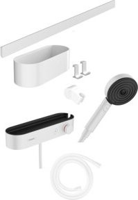 Hansgrohe Handbrause Set WallStoris 105 3jet Eco mit Thermostat und Duschstange in Brushed Brass - Bild 1
