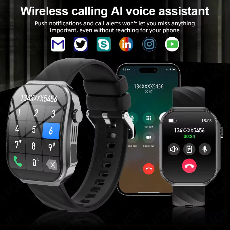LIGE Smartwatch, 2,2 Zoll AMOLED Curved Display, Schwarz, Silikon - Bild 2