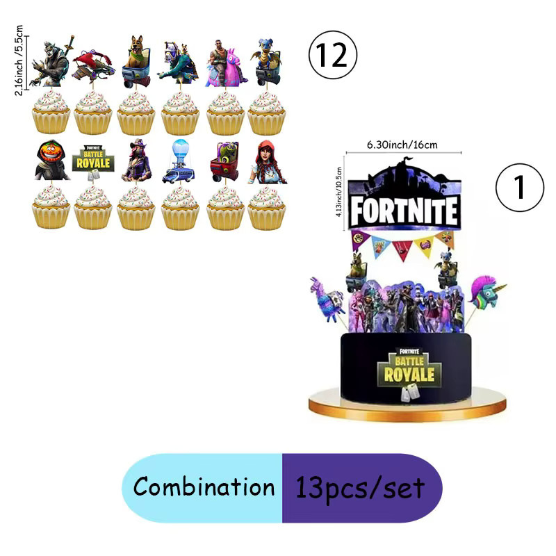 Fortnite Geburtstagsparty Deko Set mit Kuchenflaggen und Cupcake-Toppern in Mehrfarbig aus Papier - Bild 4