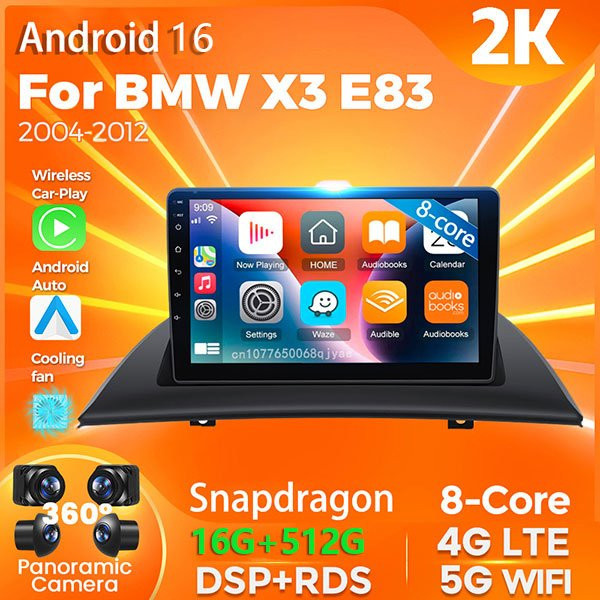 RSNAVI Android 16 Autoradio mit Carplay und GPS für BMW X3 E83 2004 - 2012, Multimedia-Stereoanlage mit 360-Grad-Kamera, Navigation und AI-Sprachsteuerung, Schwarz - Bild 1