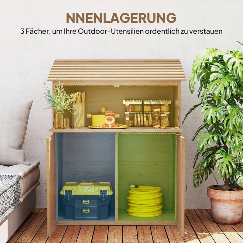 Outsunny Gartenschrank aus Holz in Braun mit Regalböden und Scharniertüren, B/H/T: 54 x 136 x 110 cm - Bild 3