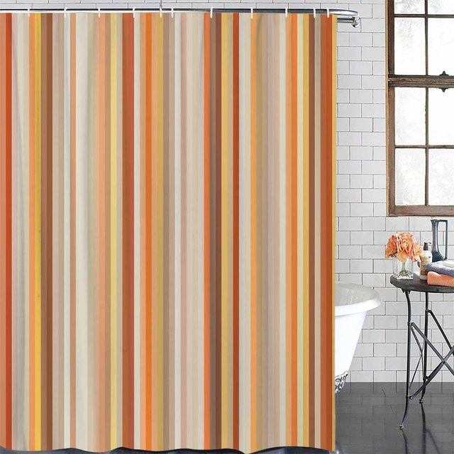 Wasserdichter Duschvorhang mit geometrischem Dreieck-Design in Orange, inklusive Haken, B/H: 120 x 180 cm - Bild 1