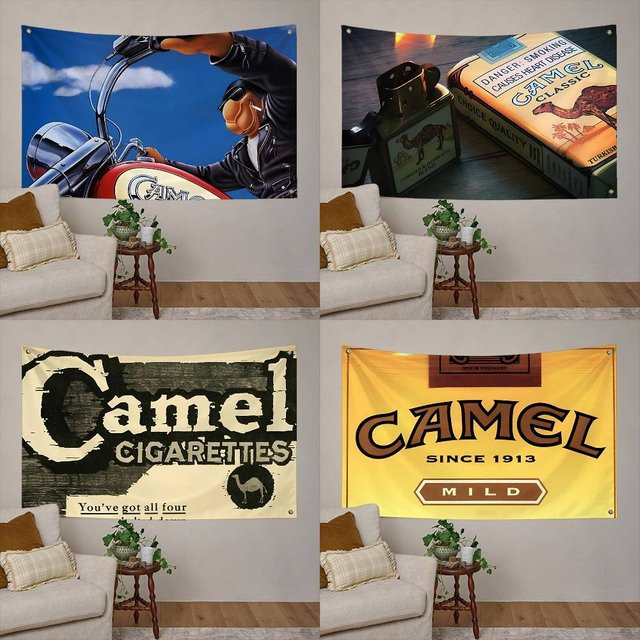 C-CAMEL Zigaretten-Flagge als dekorativer Wandteppich aus Polyester in Blau mit Retro-Grafik - Bild 1