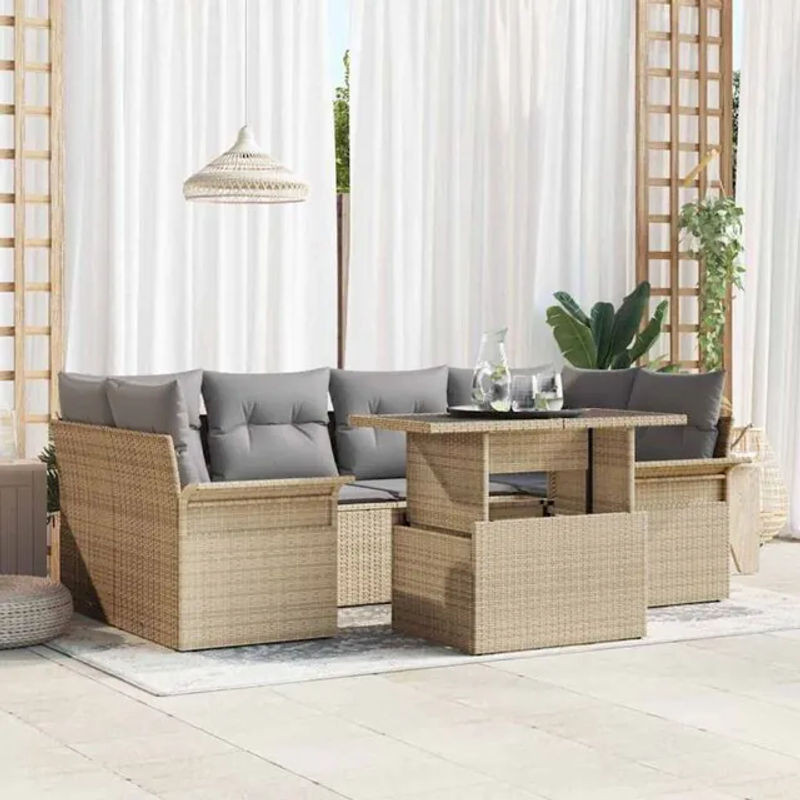 7-teiliges Garten-Sofa-Set mit Kissen und Stauraum aus Poly-Rattan in Beige von vidaxl - Bild 1